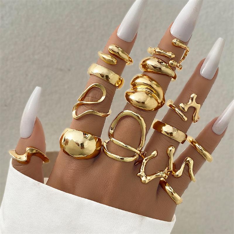 15Pcs Y2K Liquid Metal Irregular Rings Set for Women Silver Color Punk Grunge Goth Geometric Open Ring Kit Party Jewelry Gift