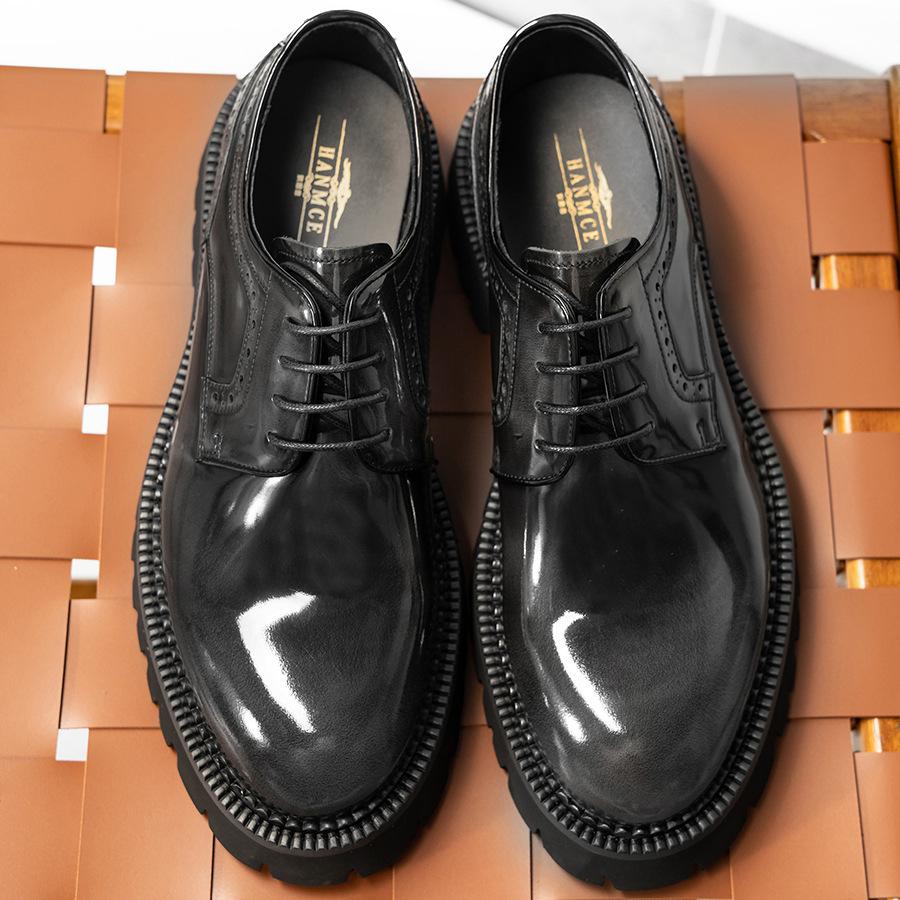 

Весенне-осенняя мужская обувь, кожаная обувь с большой головкой, мужская кожаная обувь с круглым носком, британская повседневная обувь на платформе, лакированная обувь для костюма, свадебная обувь, модная обувь 37