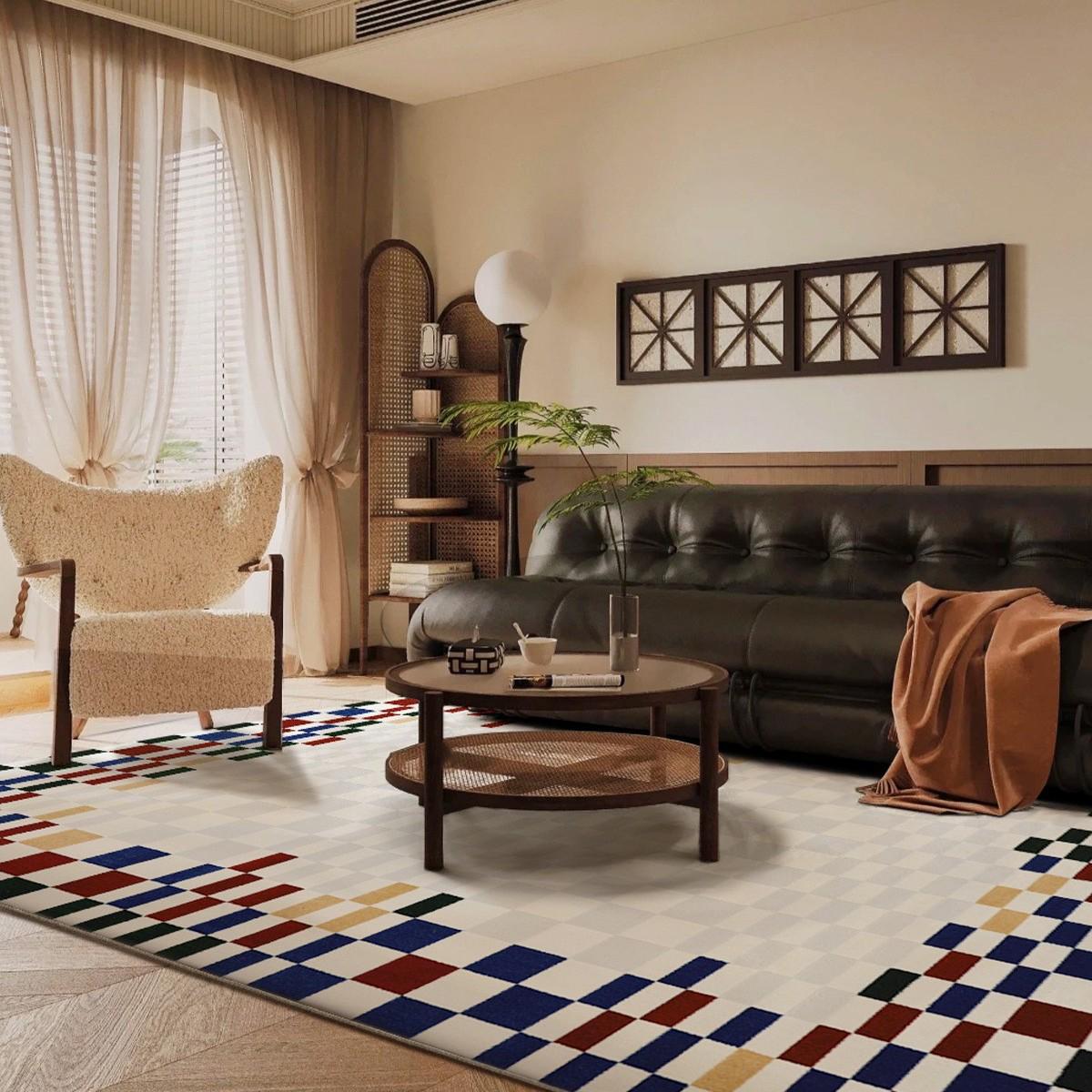 

Retro Minimalist Plaid Non-Slip Breathable Rug for Living Room and Bedroom 1.6*2.3m
