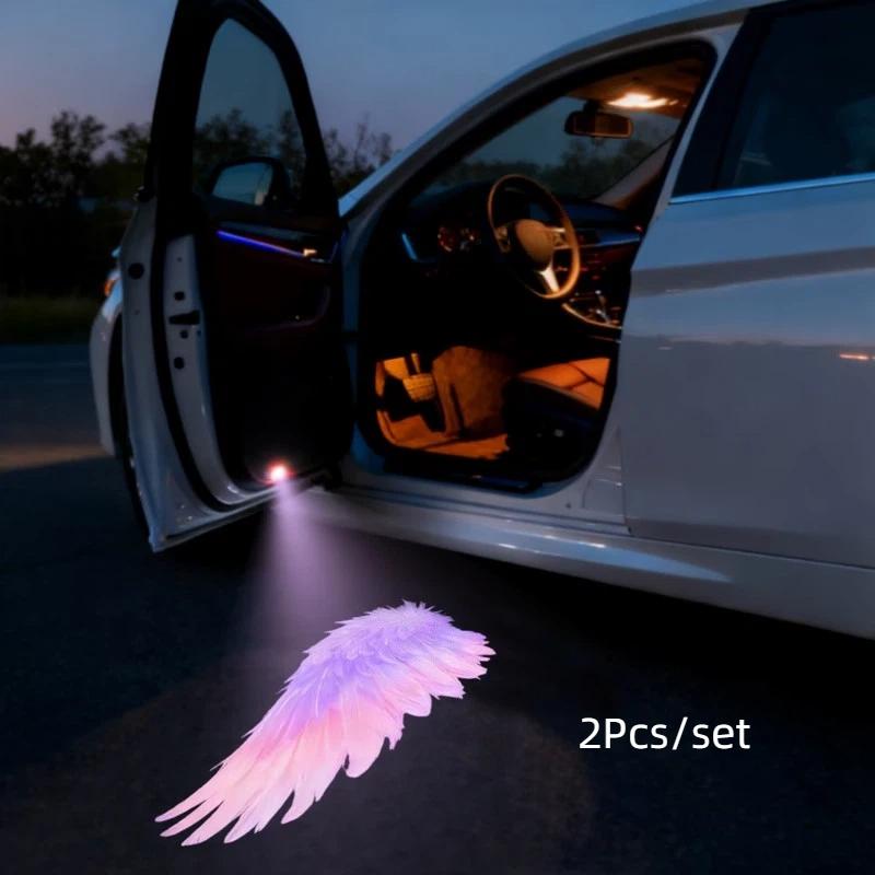 2Pcs Ice Crystal Wings Car Door Welcome Projector Lights Car Led Sensor Ambient Lights Night Lighting Universal For Sedan & Suv
