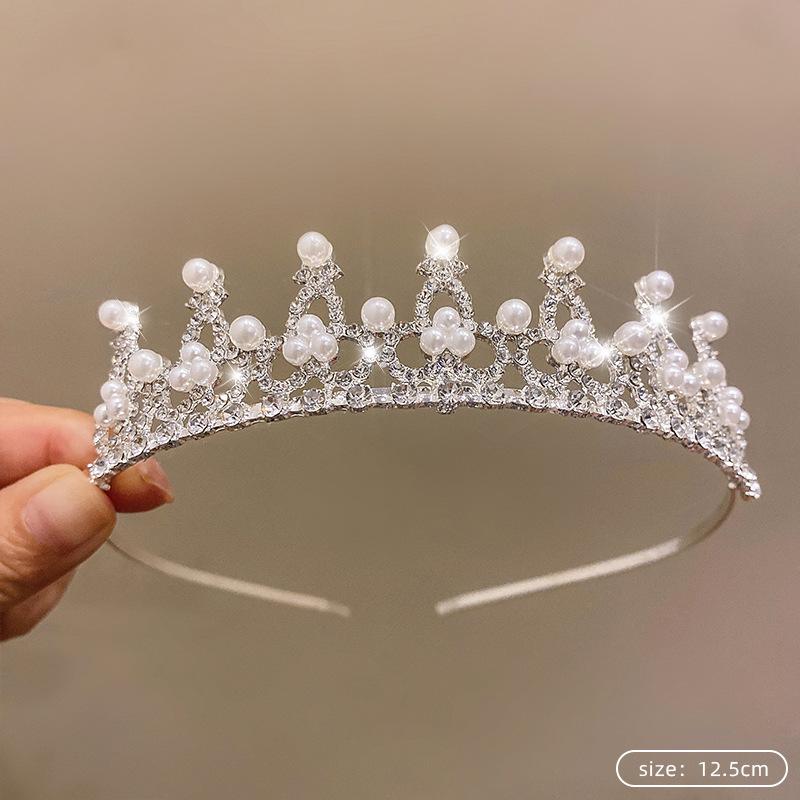Children's Princess Crown Crystal Tiara Girls Hair Accessories High-end Atmosphere Dance Performance Birthday Gift Crown Bridal