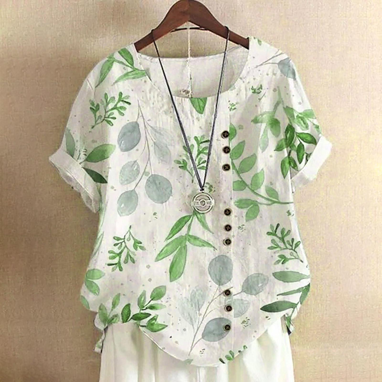 

Womens Casual Printed O-Neck Short-Sleeve Loose Top T-Shirt L зелёный