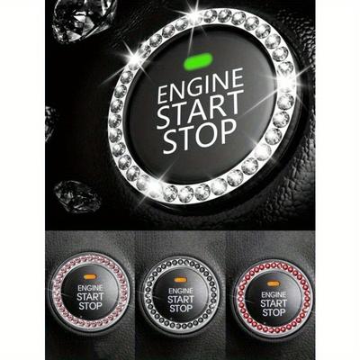 Car Interior Decor Logo Stickers, Shiny Rhinestone Car Ring Accessory For Women, Car Parts Ignition Start Button And Key Ignition Starter