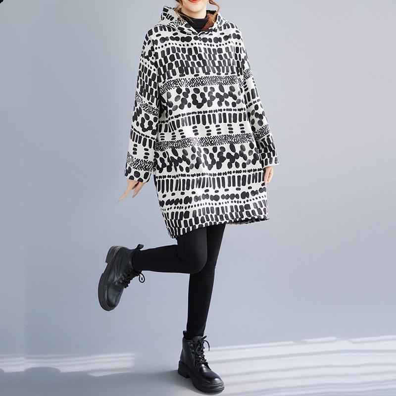 Long sleeve plus size cotton hooded vintage floral new in dresses for women casual loose mini spring autumn Winter dress