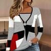 Tops for Women  Geometric Pattern Print Long Sleeve Fake Two‑Piece Top Fall Casual Slim Pullover Women's Long Sleeve Top