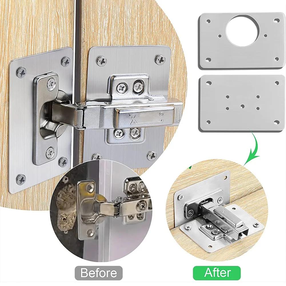 4/10 Pair Stainless Steel Hinge Repair Plate for Kitchen Cupboard Cabinet Door Fixing Screws Hardware