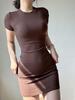Amerikanischer Stil Schlankes Rundhals-Kurzarm-Bodycon-Kleid - Damen Stretch, Sexy, Reine Begierde Kurzer Rock