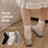 Women's Summer Thin Heel Bow Check Breathable Ballet Wind Mid Tube Stack Socks