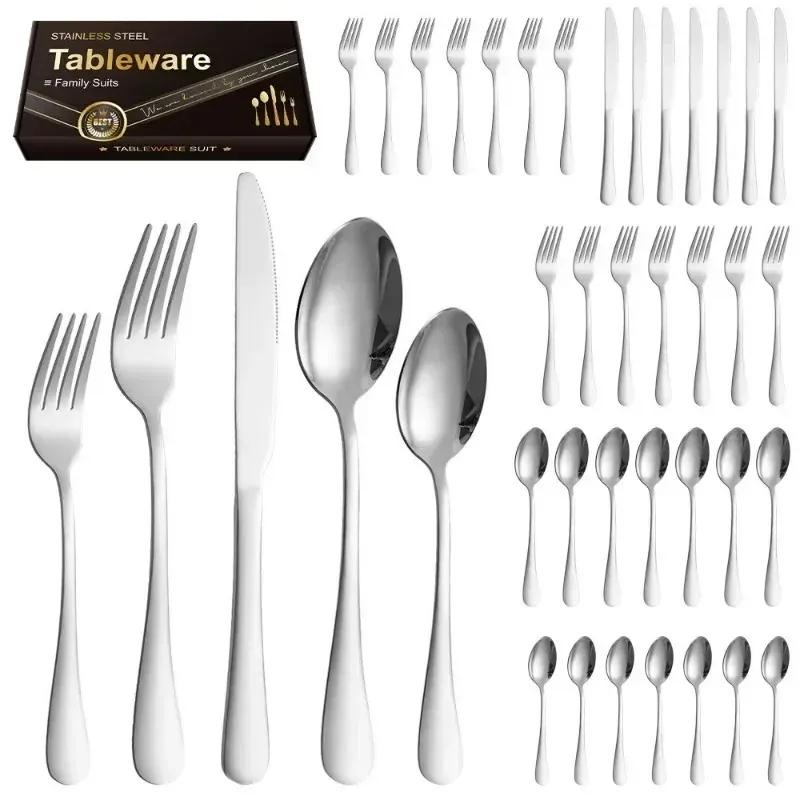 304 Stainless Steel Dinnerware Dinner Knife Fork Spoon Cake Fork Ice Tableware Spoon Mirror Tableware Set Kitchen NEW
