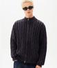 TRILLION Vintage Washed Cable 2-Way Zip-Up Knit (Plum Navy)
