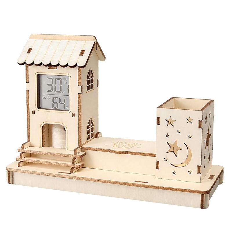 

Multipurpose Kids Craft Science Project Thermometers Hygrometer Wooden Desktop Organizers For Classroom Physics Learning 1