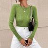Damenmode Rundhals Enges T-Shirt Langarm Pullover Farbe Oberteil