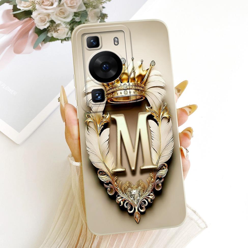 For Huawei P60 LNA-LX9 Case For Huawei P60 Pro MNA-AL00 Cover Luxury A-Z Letters 2D Painted Silicone Casing