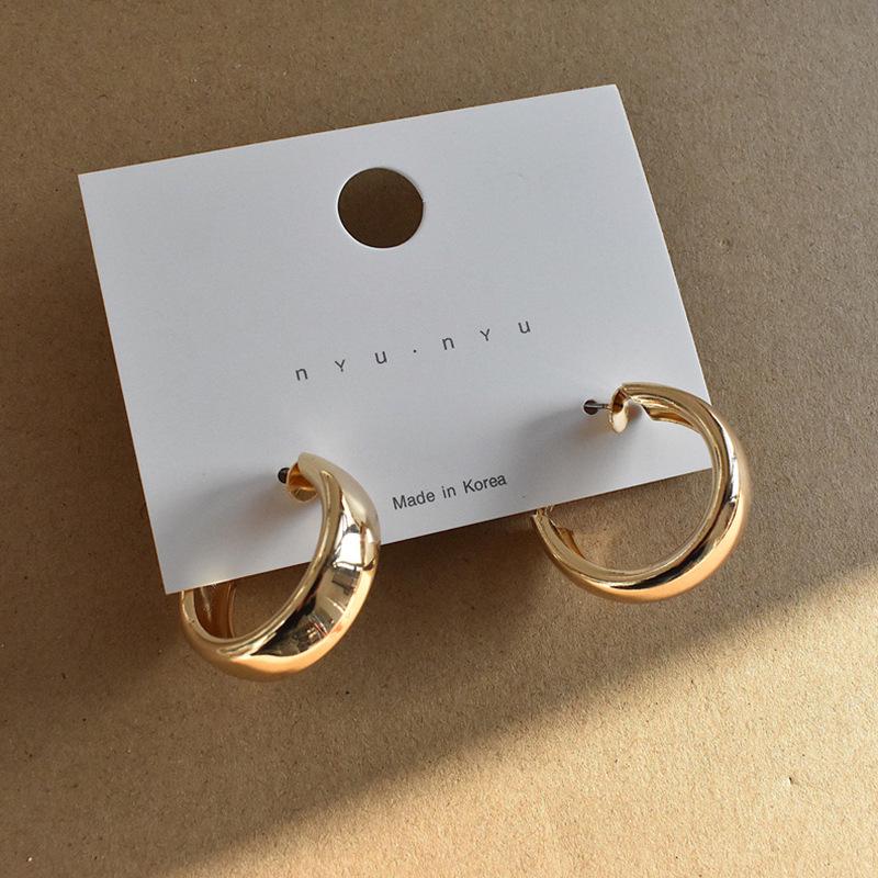Silver Needle Geometric Circle Korean Style Dangle Earrings - Versatile and Trendy Fashion Statement.