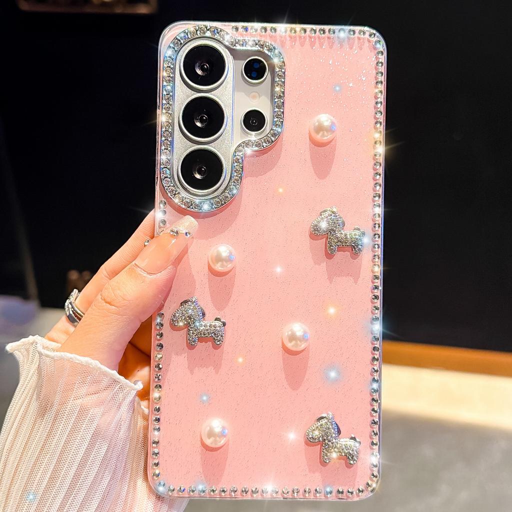 Applicable to Samsung S26Ultra pearl pony mobile phone case S24FE flash diamond S25 all-inclusive anti-drop DIY protective case