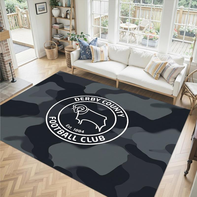 Derby County Football Design Crystal Velvet Carpet Cozy Non?Slip Printed Rug For Bedroom Living Room Entrance