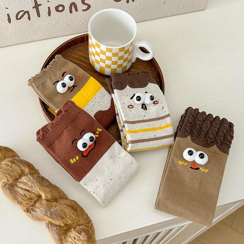 1 Paire Chaussettes Expressions Automne Hiver Pour Femmes Filles Chaussettes Créatives Mi-Mollet Chaussettes Drôles Mi-Mollet Chaussettes en Coton 3D Grands Yeux