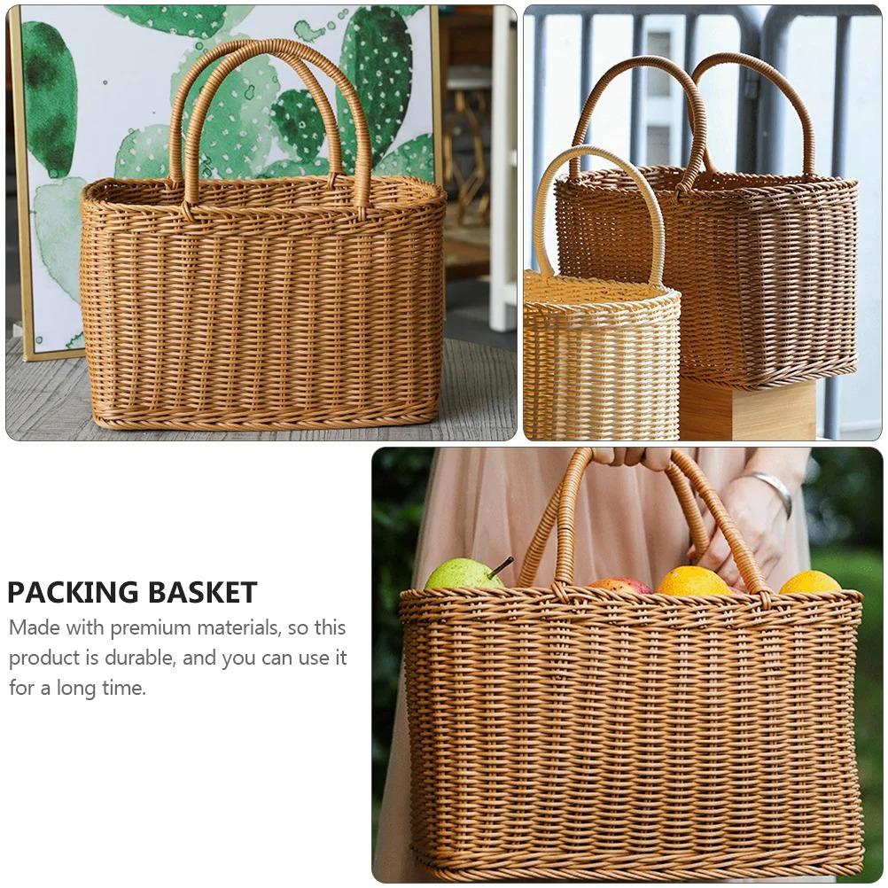 Korb Gewebt Weide Aufbewahrungskörbe Tasche Picknick Rattan Blume Strand Mit Griff Stroh Markt Obst Tragetasche Für Geschenk Hand Einkaufen