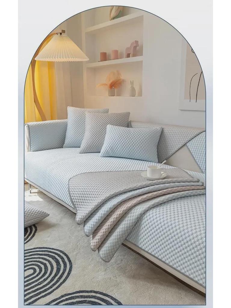 Blue Ice Silk Non-Slip Sofa Cushion Cover - Cool and Universal for All Seasons