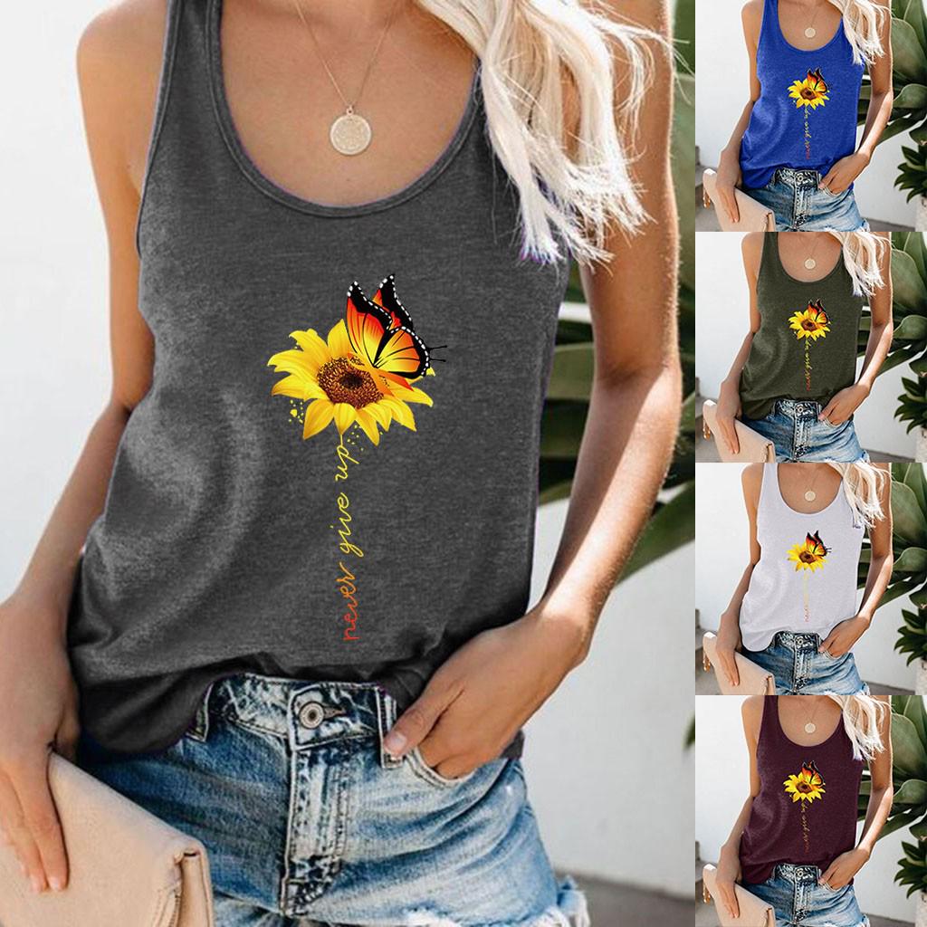 

Ramidos женская летняя футболка без рукавов с круглым вырезом и принтом подсолнуха больших размеров, топ, майка