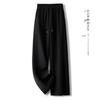 Women's Khaki Woolen Wide Leg Pants - Autumn/Winter 2024 Slimming Fleece-Lined Drapey Pants