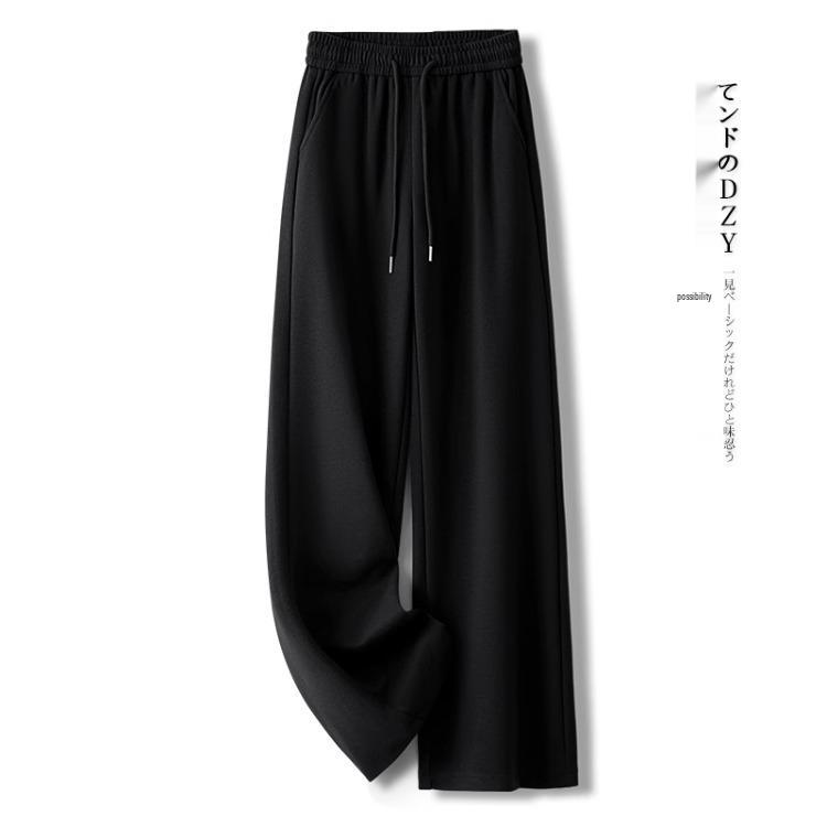 Women's Khaki Woolen Wide Leg Pants - Autumn/Winter 2024 Slimming Fleece-Lined Drapey Pants