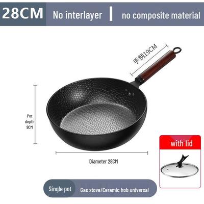 Yoshida Takumi 28cm Hammered Iron Frying Wok with Tempered Lid