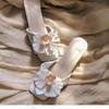 Fashion 2025 Sweet flower one word slippers female summer outside wear 2025 new absolute beauty temperament fine heel sandals slippers
