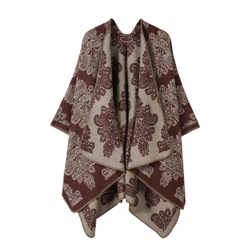 Womens Oversized Knit Shawl Cardigan Vintage Ethnic Floral Print Warm Acrylic Wrap Scarf Winter Travel Photos