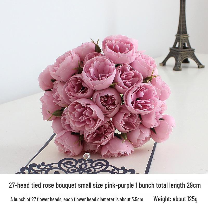 27 Boccioli di Camelia e Rosa Bouquet da Sposa - Fiori Artificiali in Seta per Matrimoni e Celebrazioni