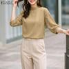 Blusa Casual Suelta de Encaje y Ganchillo con Mangas 3/4 para Mujer