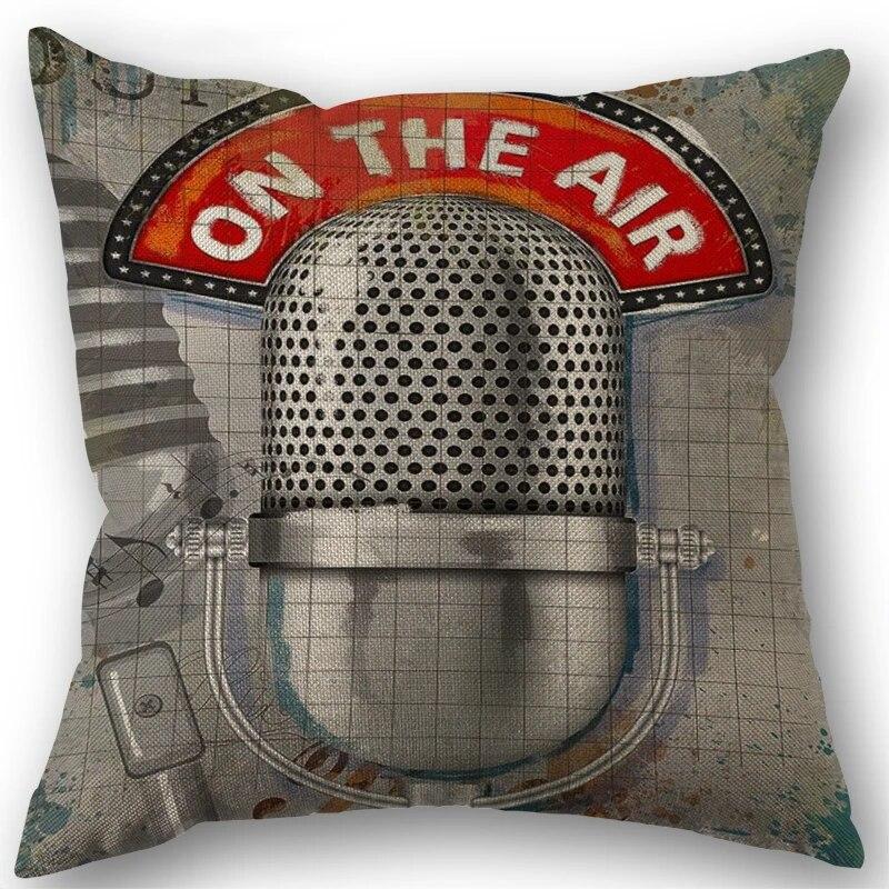 Music Style Throw Pillow Cover Guitar Microphone Headphone Theme Decorative Square Linen Cushion Cover 18X18 Inch One Sides