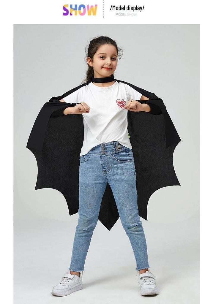 Top-Selling Bat-Shaped Halloween Cloak Jumpsuit with Sleeves - Black Cloak Set