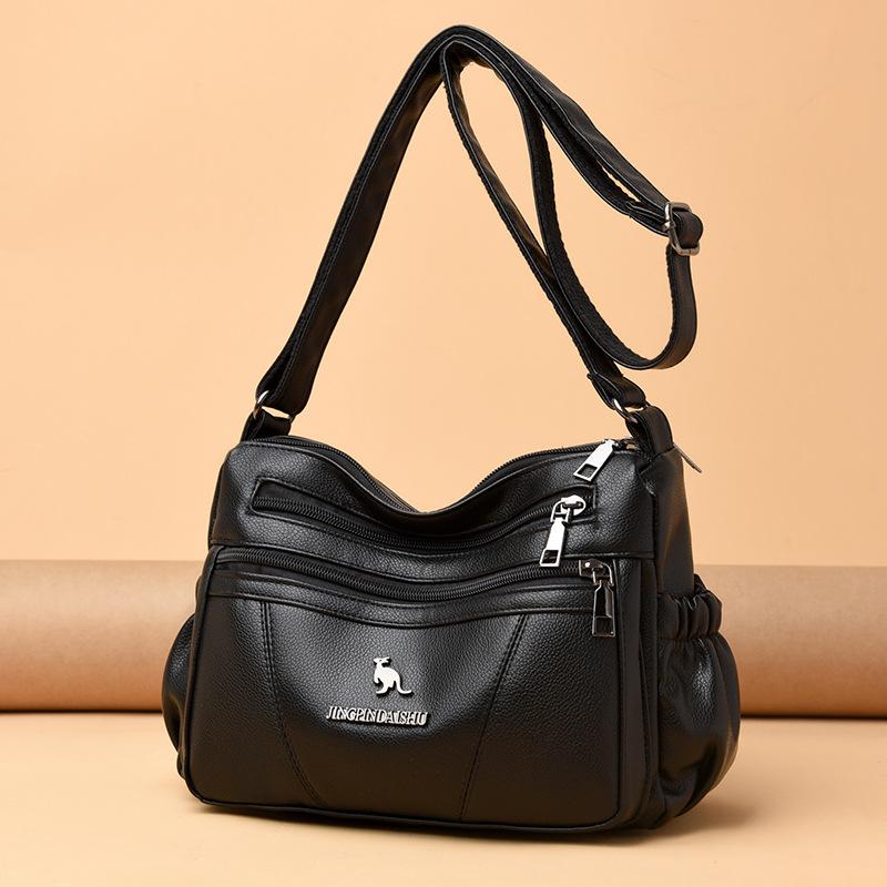 Soft Leather Women's Bag Simple and Versatile 2025 Spring New Middle-aged Mother Bag Large Capacity Multi-layer Shoulder Messenger Bag Women