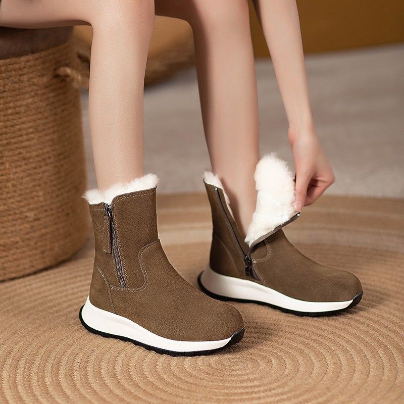 Snow Boots Women's Fur Integrated Winter Non-slip Waterproof Short Boots Plus Velvet Thick-soled Short-tube Cotton Shoes