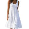 Beach Summer Loose Pleated Sundress Women Solid Color Sleeveless Midi Dress