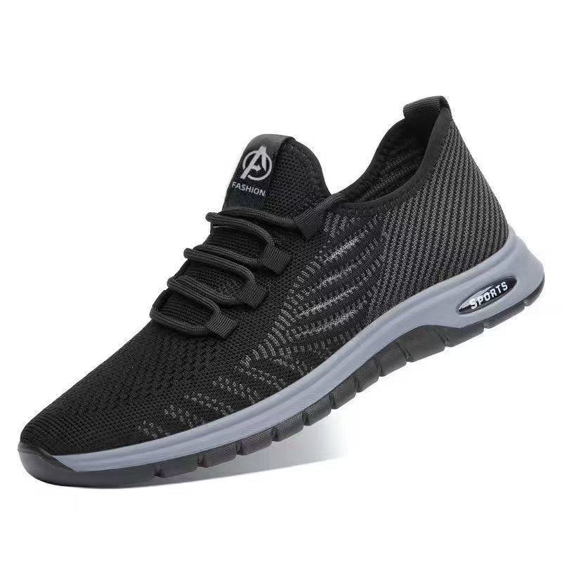 New Spring and Autumn Men's Shoes Flying Knitted Sneakers Lightweight Breathable Soft Sole Comfortable Student Running Shoes Versatile Casual Shoes