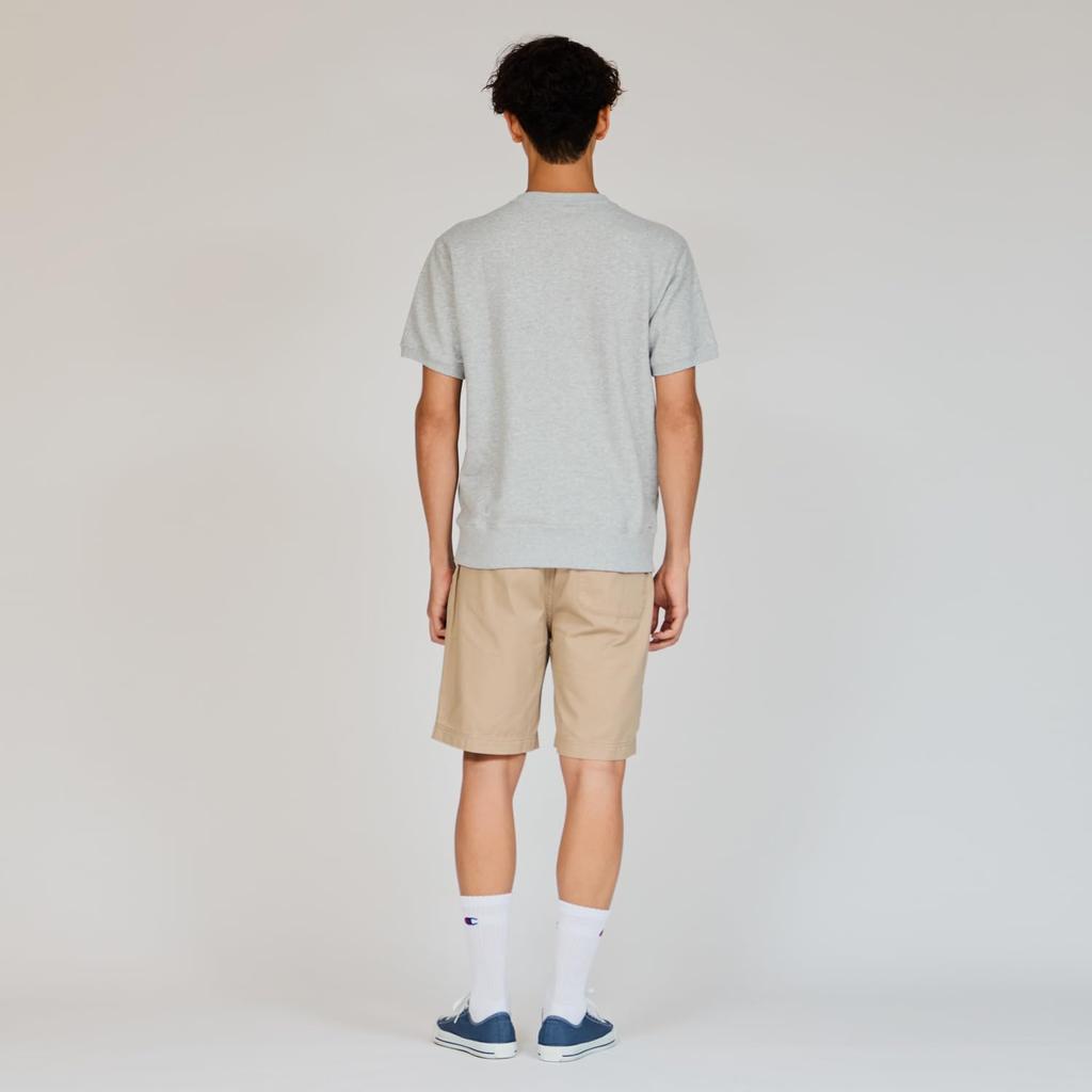 Champion Short Sleeve Crew Neck Oxford with Fleece Lining and Logo Embroidery Men's Sweatshirt, Basic, Gray, C3-Z020, One-Point