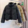 Winter new lambskin cotton-padded jacket stand-up collar temperament short drawstring warm cotton-padded jacket Korean small cotton-padded jacket is n