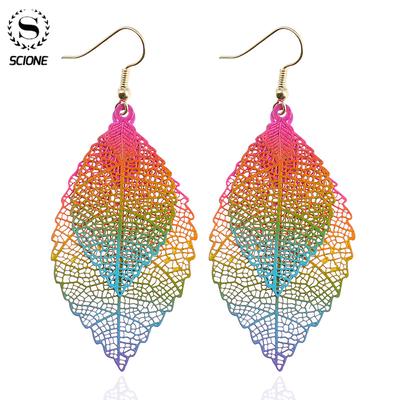 Fashion Luxury Boho Double Color Leaf Dangle Earrings Vintage Leaves Long Tassels Women Jewelry