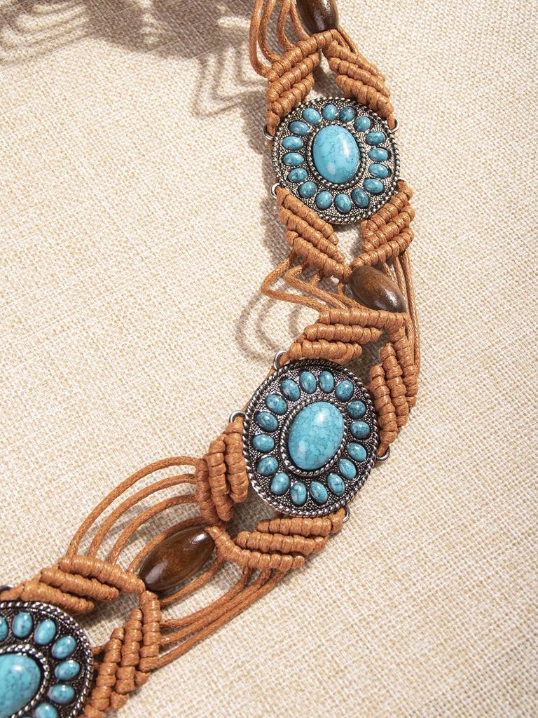 Bohemian Alloy Turquoise Resin Bead Woven Waist Rope for Women