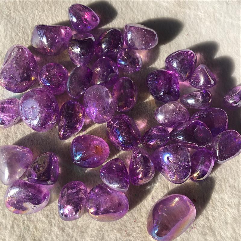 1000g Natural rainbow aura amethyst quartz crystals tumbled stones