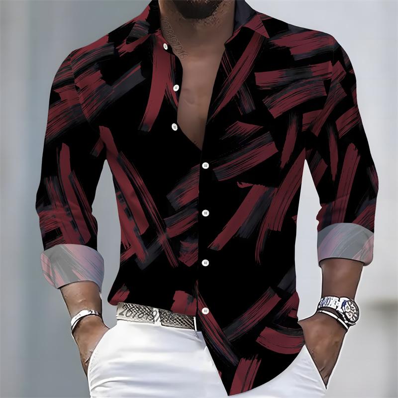 2026 New Men's Shirt Fashion Printed Long Sleeve Shirt Trendy Collar