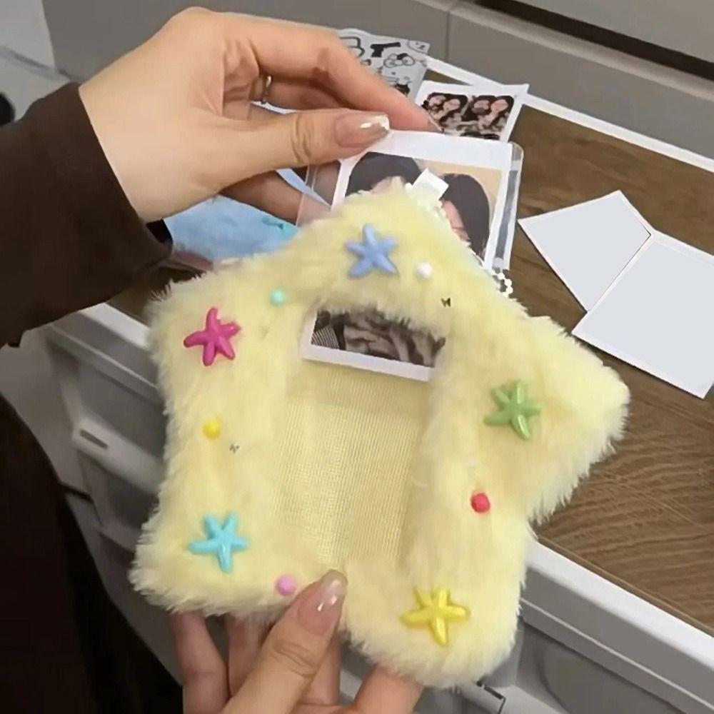 Cartoon Plush Photocard Case Student Card Holder Bag Keychain Star Shape Photo Card Holder Idol Photos Protective Cover