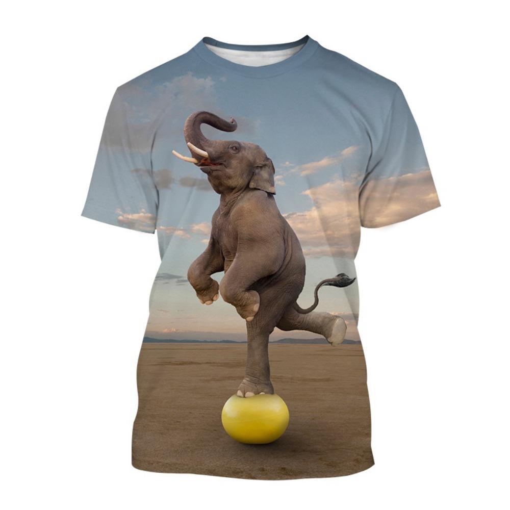 New Summer Animal Fun Elephant 3D Print T-Shirt Men Funny O-Neck Short Sleeve Oversized Harajuku Top