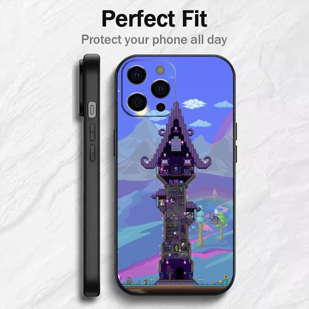 

Creative T-Terraria House Print Phone Case For iPhone17,16,15,14,13,12 Plus,Max Soft Silicone Black Cover iPhone14