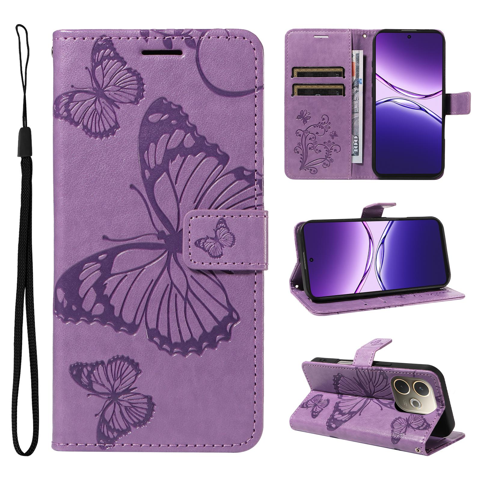 

Для Oppo A5 Pro 5G Чохол-гаманець Шкіряний чохол для телефону з квітковим та метеликовим принтом Підставка Light Purple