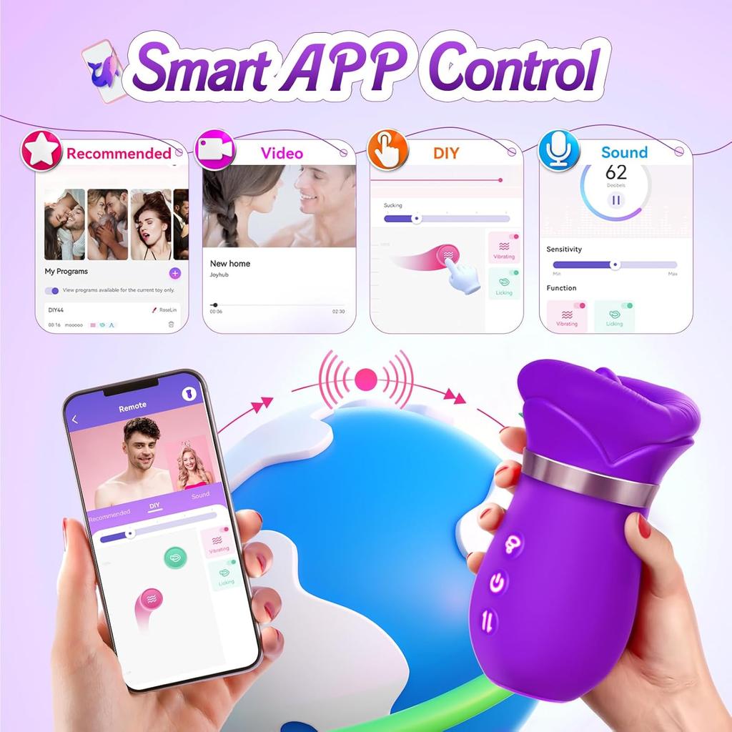 APPP Vibrator Adult Sex Toys for Women 5IN1 Mouth Sucking Vibrator Rose Sex Toy, 10 Tongue Licking Anal Clit Nipple Vibrators Female Couples Sex Toys