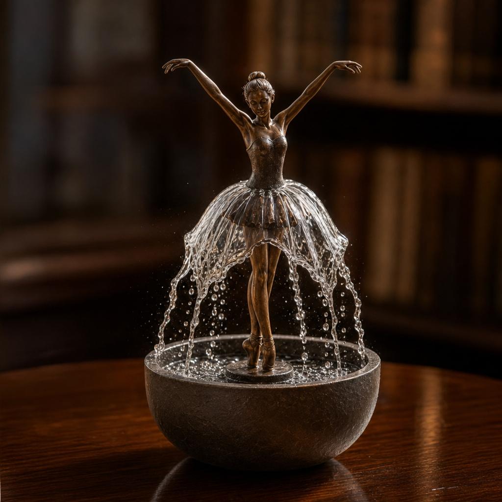 Ballet Dancer Tabletop Fountain Sculpture Indoor Water Feature with Flowing Water Streams and Round Base for Home Office Decoration