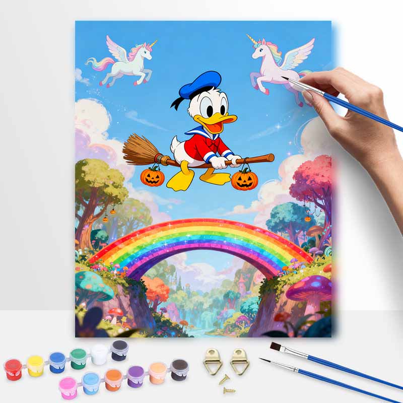 Disney Digital Oil Painting Art Kit Donald Duck Flying Broom Rainbow Unicorn Handmade Coloring Painting Home Decor